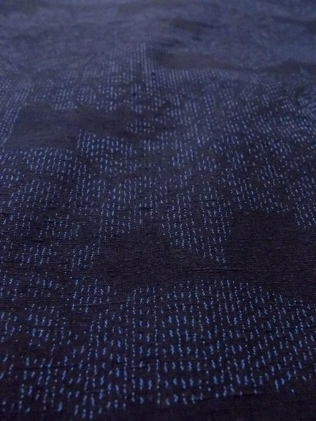 Photo9: Mint N1210R Used Japanese kimono  Dark Indigo Blue TSUMUGI pongee for women / Silk. Flower,   (Grade A) (9)