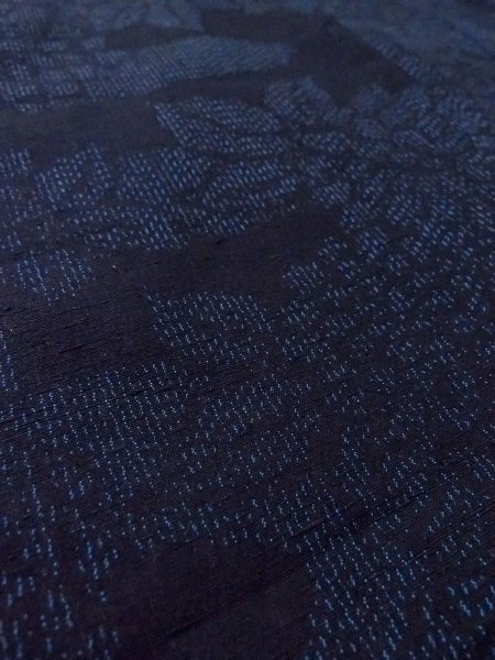 Photo10: Mint N1210R Used Japanese kimono  Dark Indigo Blue TSUMUGI pongee for women / Silk. Flower,   (Grade A) (10)