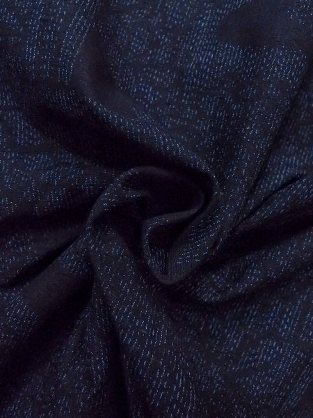 Photo11: Mint N1210R Used Japanese kimono  Dark Indigo Blue TSUMUGI pongee for women / Silk. Flower,   (Grade A) (11)