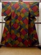 Photo1: Mint N1210T Used Japanese kimono  Dark Multi Color TSUMUGI pongee for women / Silk. Quadrangle,   (Grade A) (1)