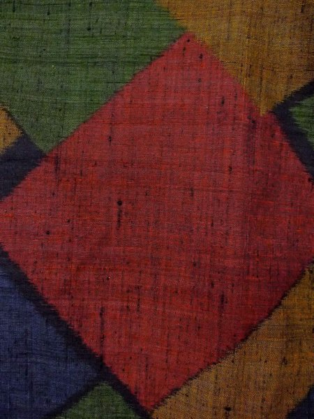 Photo7: Mint N1210T Used Japanese kimono  Dark Multi Color TSUMUGI pongee for women / Silk. Quadrangle,   (Grade A) (7)
