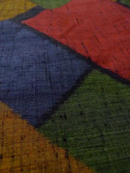 Photo8: Mint N1210T Used Japanese kimono  Dark Multi Color TSUMUGI pongee for women / Silk. Quadrangle,   (Grade A) (8)