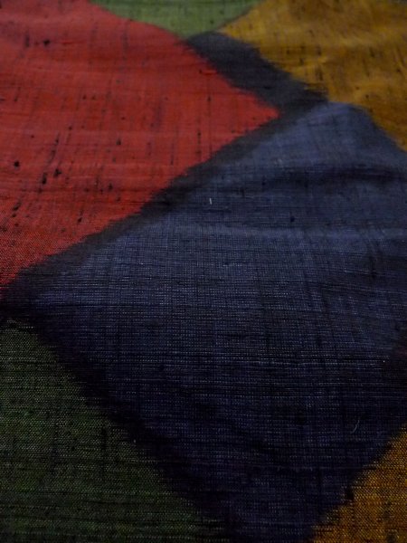 Photo9: Mint N1210T Used Japanese kimono  Dark Multi Color TSUMUGI pongee for women / Silk. Quadrangle,   (Grade A) (9)