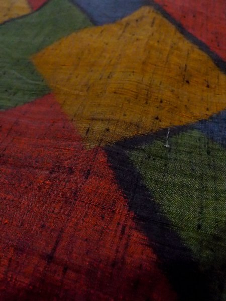 Photo10: Mint N1210T Used Japanese kimono  Dark Multi Color TSUMUGI pongee for women / Silk. Quadrangle,   (Grade A) (10)