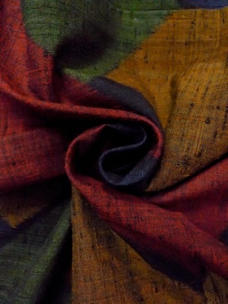 Photo11: Mint N1210T Used Japanese kimono  Dark Multi Color TSUMUGI pongee for women / Silk. Quadrangle,   (Grade A) (11)