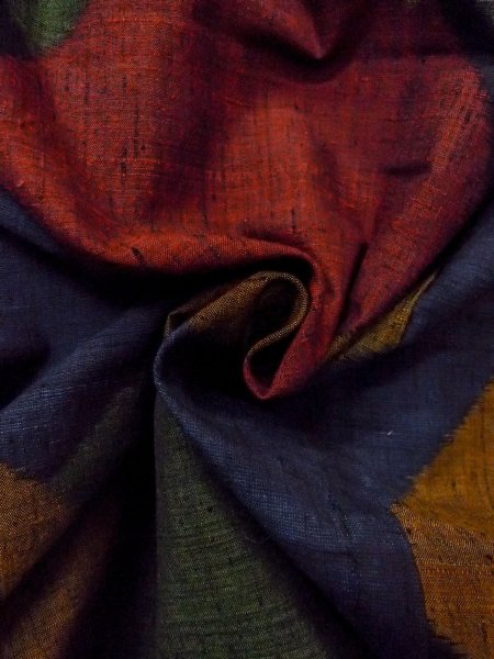 Photo12: Mint N1210T Used Japanese kimono  Dark Multi Color TSUMUGI pongee for women / Silk. Quadrangle,   (Grade A) (12)