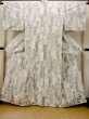 Photo1: N1210V Used Japanese kimono   Ivory TSUMUGI pongee for women / Silk. Flower,   (Grade C) (1)
