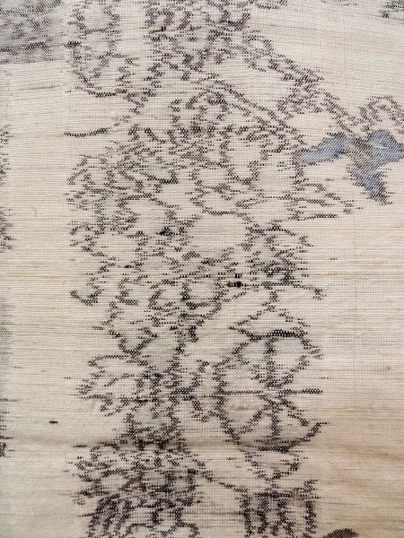 Photo5: N1210V Used Japanese kimono   Ivory TSUMUGI pongee for women / Silk. Flower,   (Grade C) (5)