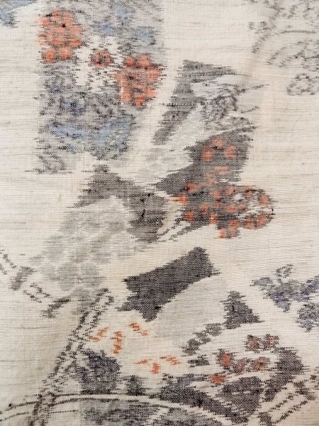 Photo6: N1210V Used Japanese kimono   Ivory TSUMUGI pongee for women / Silk. Flower,   (Grade C) (6)