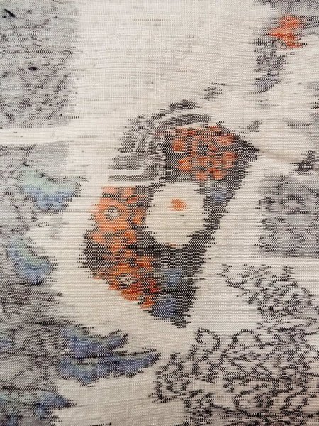 Photo7: N1210V Used Japanese kimono   Ivory TSUMUGI pongee for women / Silk. Flower,   (Grade C) (7)