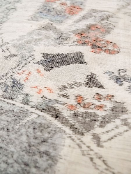 Photo8: N1210V Used Japanese kimono   Ivory TSUMUGI pongee for women / Silk. Flower,   (Grade C) (8)