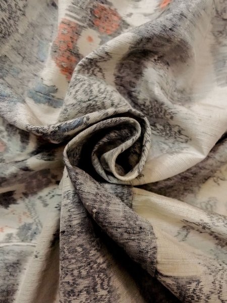 Photo12: N1210V Used Japanese kimono   Ivory TSUMUGI pongee for women / Silk. Flower,   (Grade C) (12)