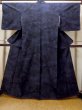 Photo1: N1210W Used Japanese kimono  Dark Indigo Blue TOKAMACHI-TSUMUGI for women / Silk. Chrysanthemum,   (Grade B) (1)