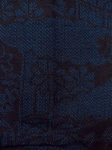 Photo5: N1210W Used Japanese kimono  Dark Indigo Blue TOKAMACHI-TSUMUGI for women / Silk. Chrysanthemum,   (Grade B) (5)