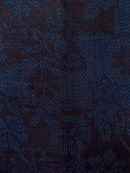 Photo6: N1210W Used Japanese kimono  Dark Indigo Blue TOKAMACHI-TSUMUGI for women / Silk. Chrysanthemum,   (Grade B) (6)