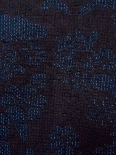 Photo7: N1210W Used Japanese kimono  Dark Indigo Blue TOKAMACHI-TSUMUGI for women / Silk. Chrysanthemum,   (Grade B) (7)