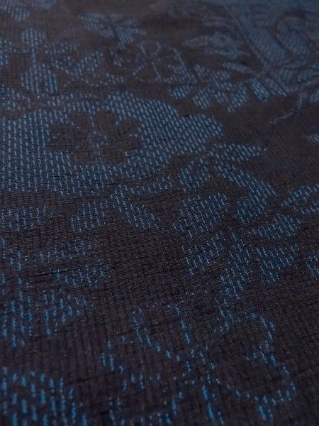 Photo8: N1210W Used Japanese kimono  Dark Indigo Blue TOKAMACHI-TSUMUGI for women / Silk. Chrysanthemum,   (Grade B) (8)