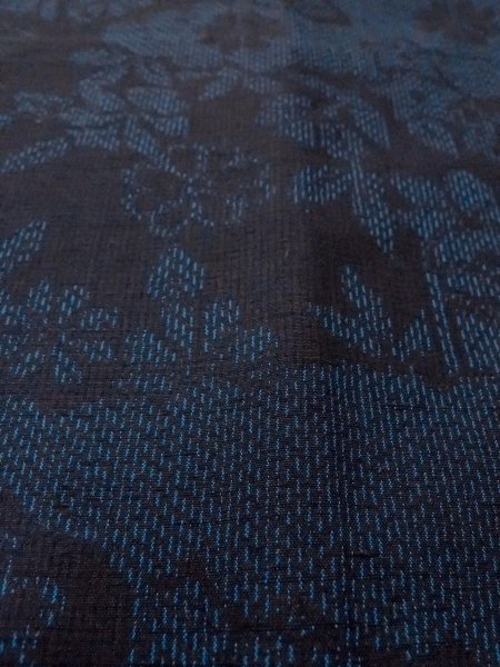 Photo9: N1210W Used Japanese kimono  Dark Indigo Blue TOKAMACHI-TSUMUGI for women / Silk. Chrysanthemum,   (Grade B) (9)