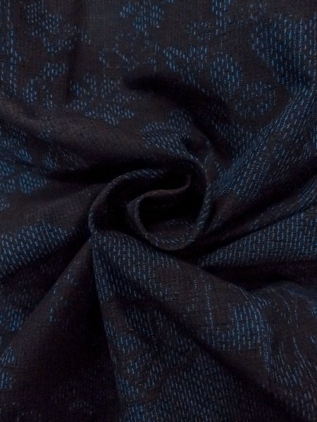 Photo11: N1210W Used Japanese kimono  Dark Indigo Blue TOKAMACHI-TSUMUGI for women / Silk. Chrysanthemum,   (Grade B) (11)