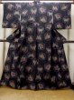 Photo1: N1210X Used Japanese kimono   Black TSUMUGI pongee for women / Silk. Butterfly,   (Grade B) (1)
