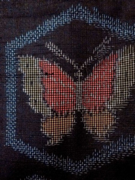 Photo6: N1210X Used Japanese kimono   Black TSUMUGI pongee for women / Silk. Butterfly,   (Grade B) (6)