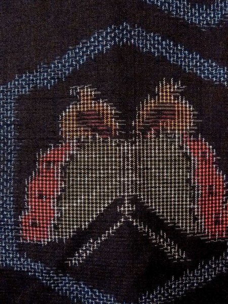 Photo7: N1210X Used Japanese kimono   Black TSUMUGI pongee for women / Silk. Butterfly,   (Grade B) (7)