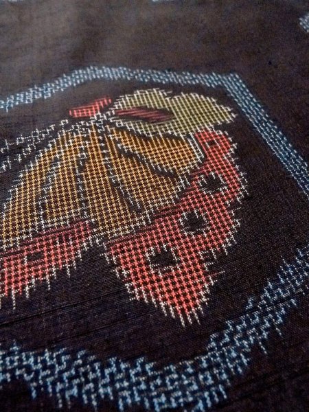 Photo8: N1210X Used Japanese kimono   Black TSUMUGI pongee for women / Silk. Butterfly,   (Grade B) (8)