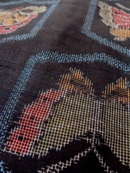 Photo10: N1210X Used Japanese kimono   Black TSUMUGI pongee for women / Silk. Butterfly,   (Grade B) (10)