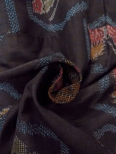 Photo11: N1210X Used Japanese kimono   Black TSUMUGI pongee for women / Silk. Butterfly,   (Grade B) (11)