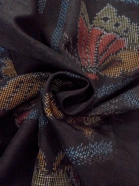 Photo12: N1210X Used Japanese kimono   Black TSUMUGI pongee for women / Silk. Butterfly,   (Grade B) (12)