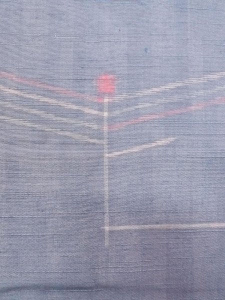Photo5: N1210Y Used Japanese kimono Pale Grayish Light Blue TSUMUGI pongee for women / Silk. Geometrical pattern   (Grade B) (5)