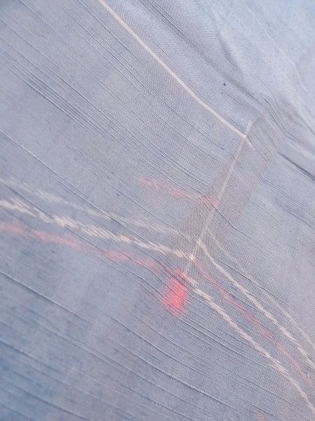 Photo8: N1210Y Used Japanese kimono Pale Grayish Light Blue TSUMUGI pongee for women / Silk. Geometrical pattern   (Grade B) (8)