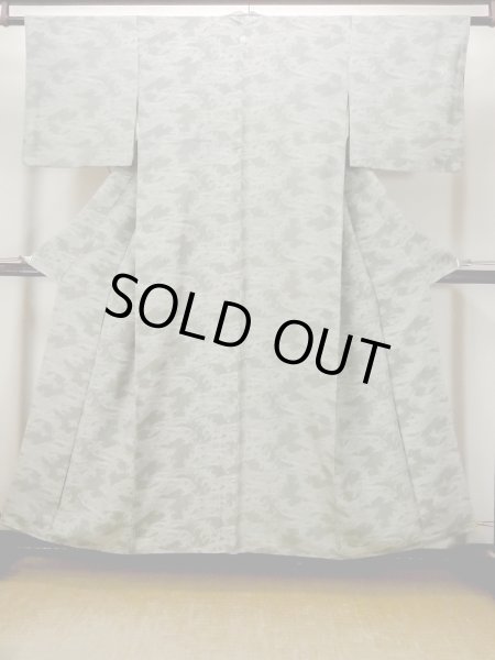 Photo2: N1210Z Used Japanese kimono Pale Grayish Green EDO KOMON pattern dyed for women / Silk. Flower,   (Grade B) (2)