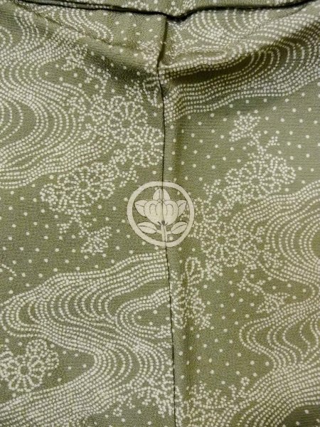 Photo3: N1210Z Used Japanese kimono Pale Grayish Green EDO KOMON pattern dyed for women / Silk. Flower,   (Grade B) (3)