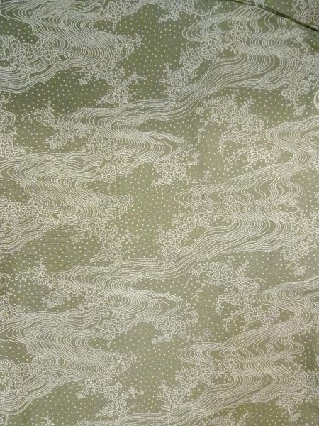 Photo4: N1210Z Used Japanese kimono Pale Grayish Green EDO KOMON pattern dyed for women / Silk. Flower,   (Grade B) (4)