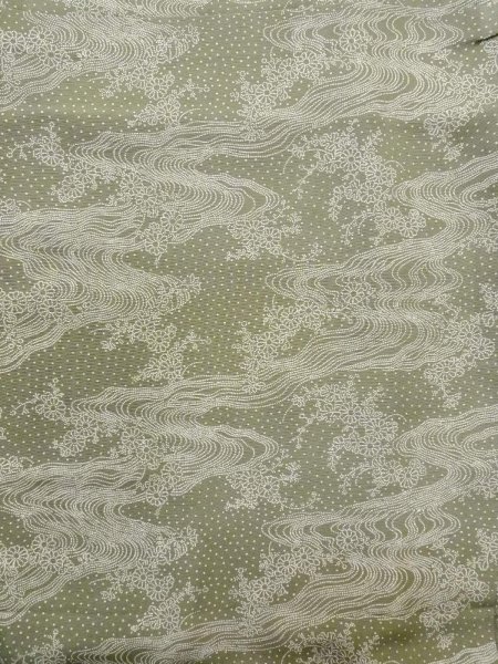 Photo5: N1210Z Used Japanese kimono Pale Grayish Green EDO KOMON pattern dyed for women / Silk. Flower,   (Grade B) (5)