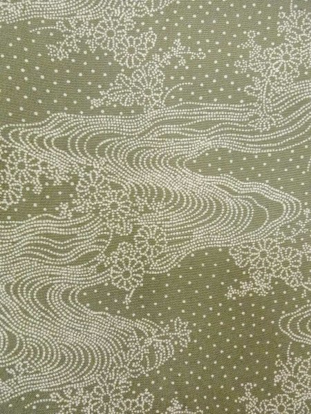 Photo6: N1210Z Used Japanese kimono Pale Grayish Green EDO KOMON pattern dyed for women / Silk. Flower,   (Grade B) (6)