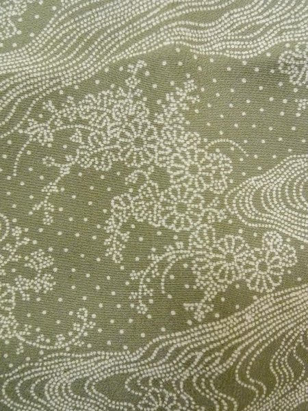 Photo7: N1210Z Used Japanese kimono Pale Grayish Green EDO KOMON pattern dyed for women / Silk. Flower,   (Grade B) (7)