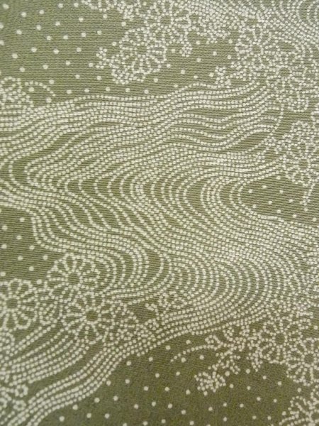 Photo8: N1210Z Used Japanese kimono Pale Grayish Green EDO KOMON pattern dyed for women / Silk. Flower,   (Grade B) (8)