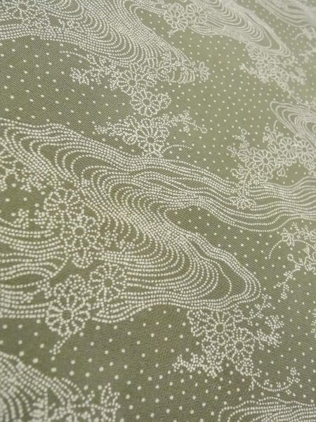 Photo9: N1210Z Used Japanese kimono Pale Grayish Green EDO KOMON pattern dyed for women / Silk. Flower,   (Grade B) (9)