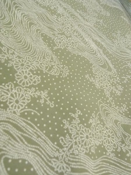 Photo10: N1210Z Used Japanese kimono Pale Grayish Green EDO KOMON pattern dyed for women / Silk. Flower,   (Grade B) (10)