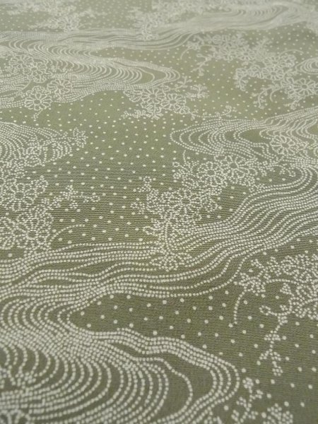 Photo11: N1210Z Used Japanese kimono Pale Grayish Green EDO KOMON pattern dyed for women / Silk. Flower,   (Grade B) (11)