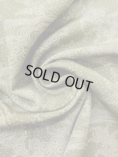 Photo12: N1210Z Used Japanese kimono Pale Grayish Green EDO KOMON pattern dyed for women / Silk. Flower,   (Grade B) (12)