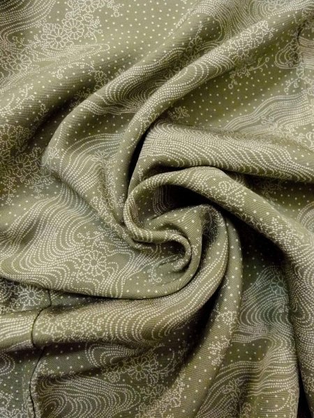 Photo13: N1210Z Used Japanese kimono Pale Grayish Green EDO KOMON pattern dyed for women / Silk. Flower,   (Grade B) (13)