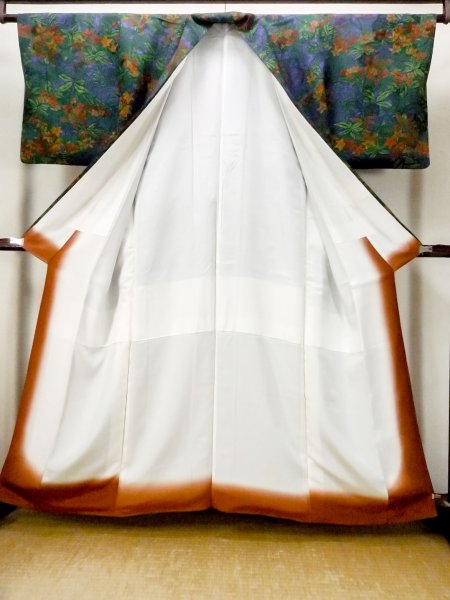 Photo2: N1211A Used Japanese kimono  Dark Navy Blue KOMON dyed for women / Silk. UME plum bloom,   (Grade B) (2)