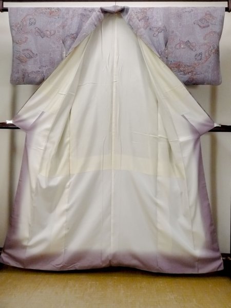 Photo2: Mint N1211B Used Japanese kimono  Grayish Purple KOMON dyed for women / Silk. Chrysanthemum,   (Grade A) (2)