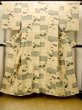 Photo1: Mint N1211C Used Japanese kimono  Grayish Yellow KOMON dyed for women / Silk. Chrysanthemum,   (Grade A) (1)