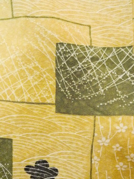 Photo6: Mint N1211C Used Japanese kimono  Grayish Yellow KOMON dyed for women / Silk. Chrysanthemum,   (Grade A) (6)