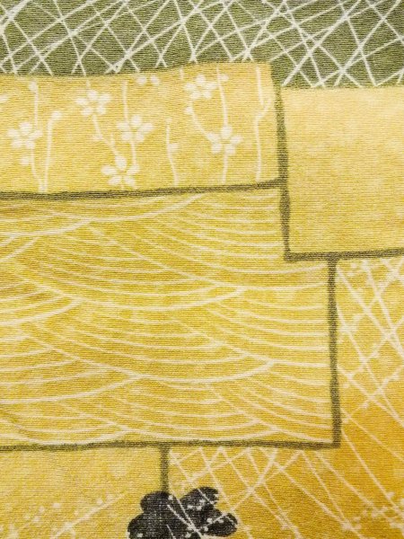 Photo7: Mint N1211C Used Japanese kimono  Grayish Yellow KOMON dyed for women / Silk. Chrysanthemum,   (Grade A) (7)
