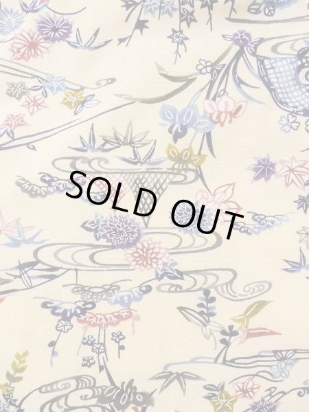 Photo3: N1211D Used Japanese kimono   Ivory KOMON dyed for women / Silk. Chrysanthemum,   (Grade B) (3)